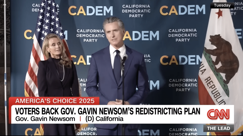 Gavin Newsom speaks after the vote on proposition 50.