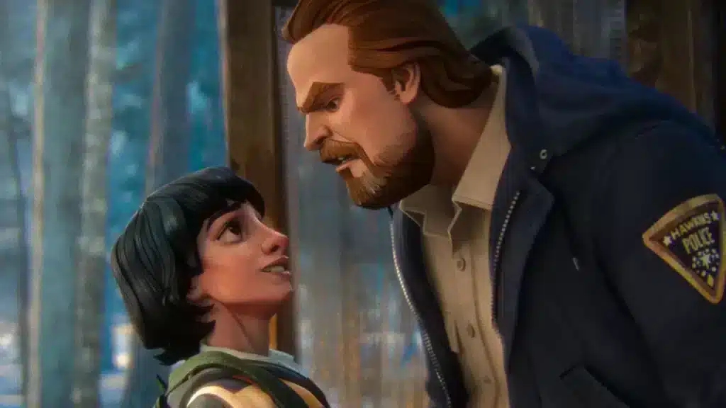 Animated Mike and Hopper from Stranger Things: Tales From '85.