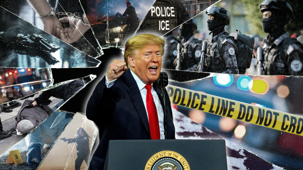 Trump Yelling While Surrounded by Images of Crime.