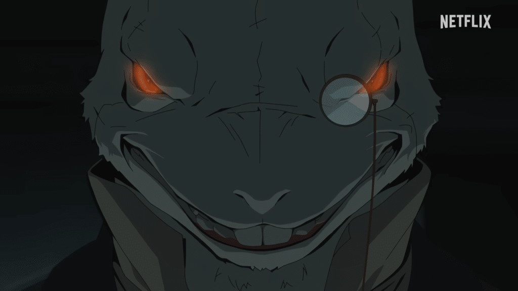 White Rabbit with his eyes glowing red and smirking
