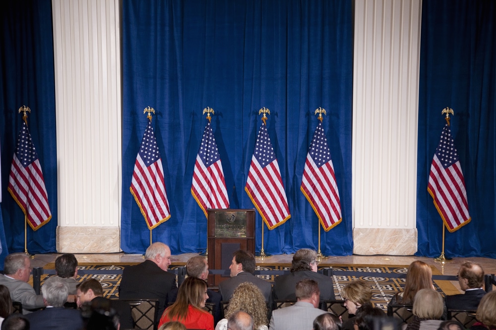 An empty podium that highlights the uncertainty of either party.