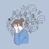 An animated figure of a stressed girl with scribbles around her head