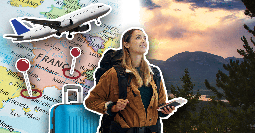 A girl with a backpack on her way to travel the world.