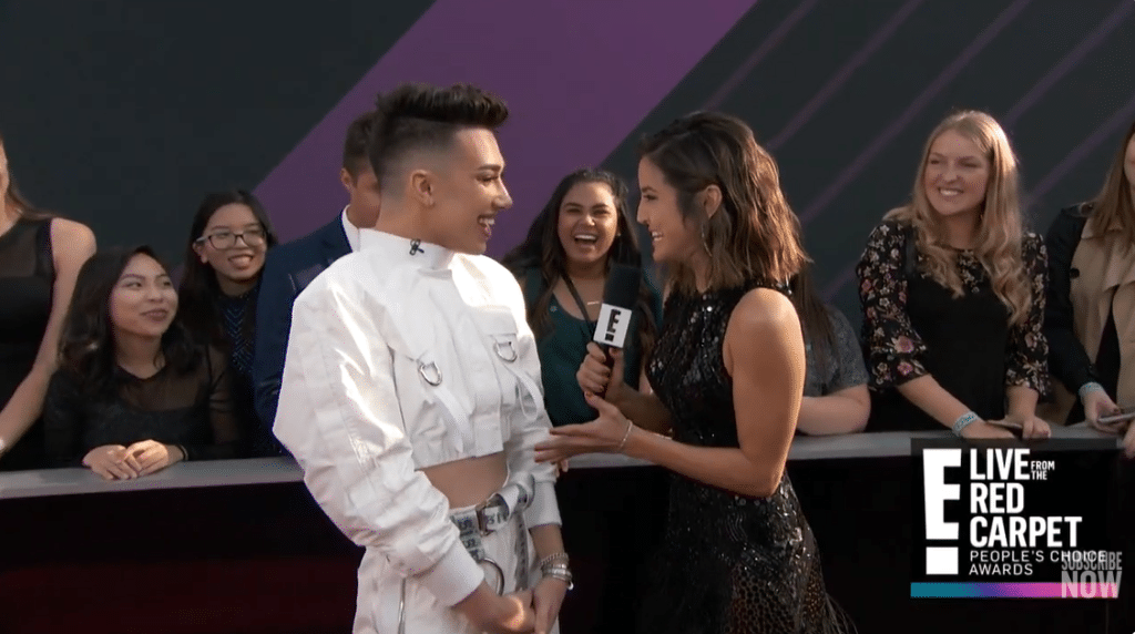 James is interviewed at the E! Choice awards.