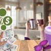 A hand shoveling forward money on the right. Several hands holding mugs on the right, foregrounded by raw ube and ube drinks.