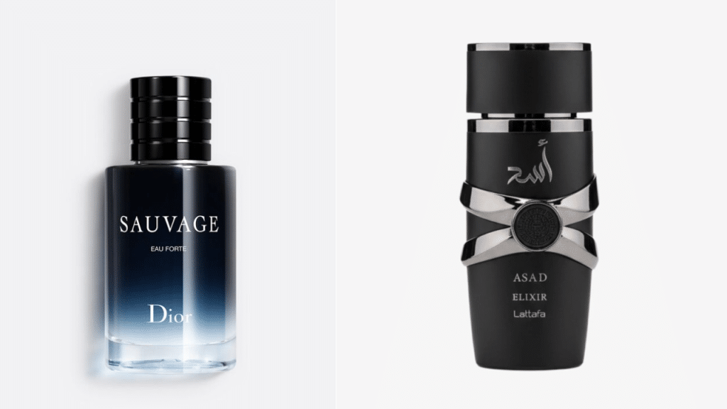cologne comparison of Dior savauge and its dupe Lattafa Asad