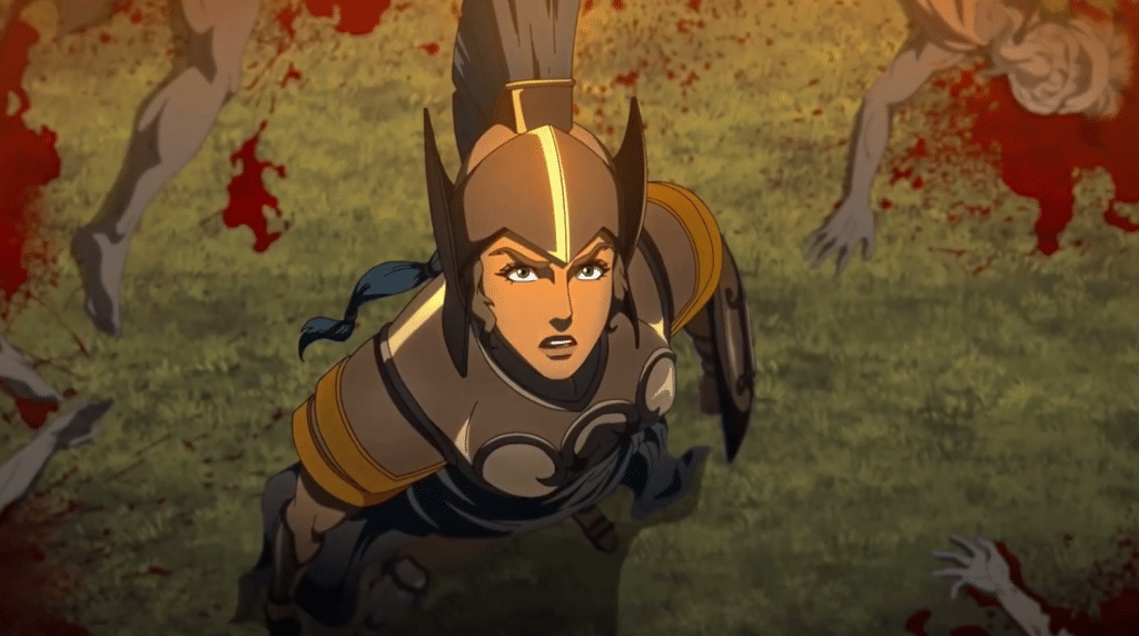 Image of Athena, the goddess of wisdom from the animated show "Blood of Zeus."