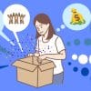 Image of a girl looking into a box with different aspect of her life in thought bubbled around her.