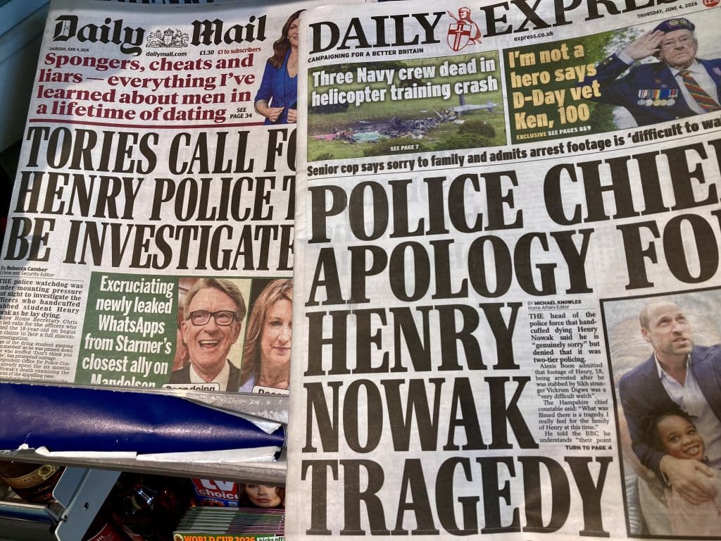 British newspaper reporting about stabbing incident.