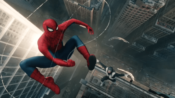 Spider-Man swinging on a web in "Spider-Man: Brand New Day"