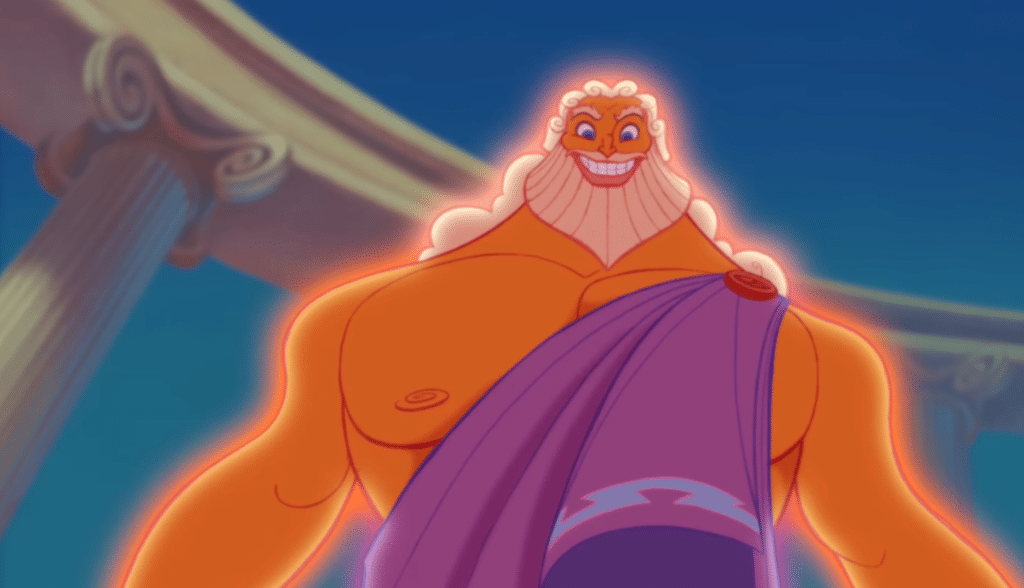 An image of Zeus, the God of Lightning, from the animated film "Hercules."