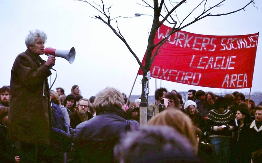By Kim Traynor – Own work, CC BY-SA 4.0, https://commons.wikimedia.org/w/index.php?curid=37570936. E. P. Thompson protesting in Oxford.