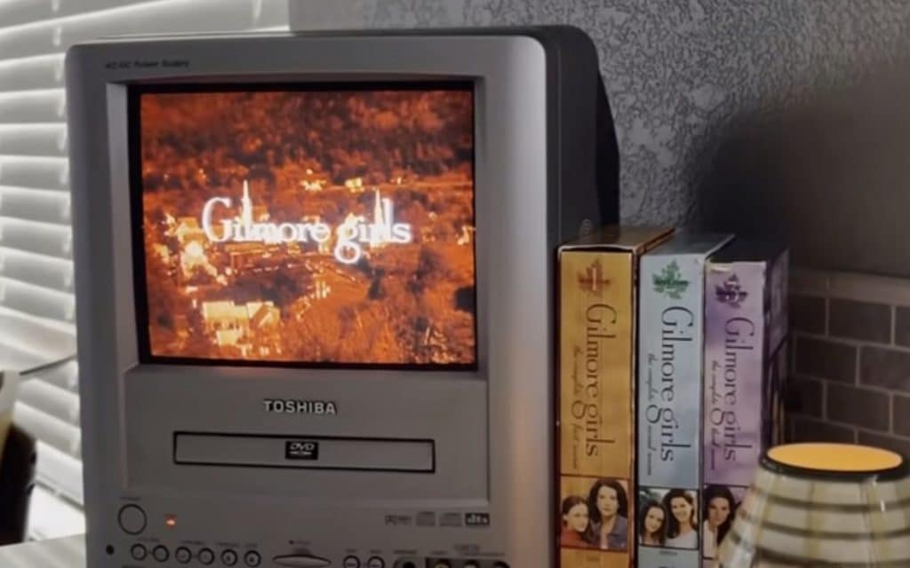 Gilmore Girls collection on kitchen TV