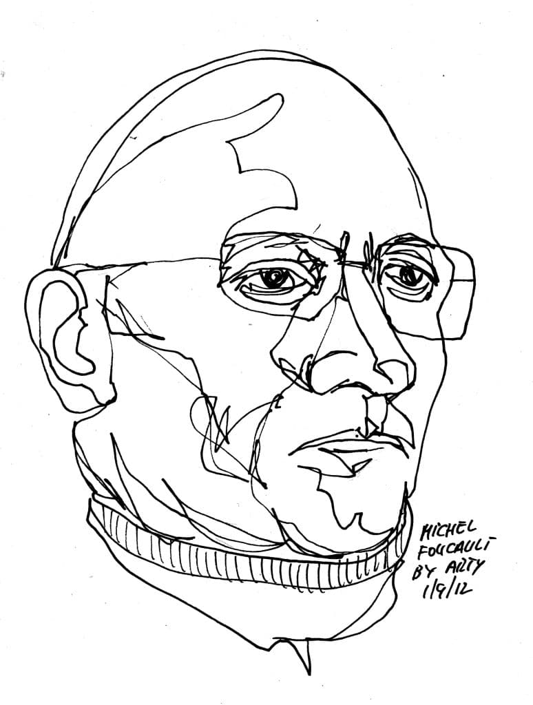 By Arturo Espinosa – https://www.flickr.com/photos/espinosa_rosique/7908579302, CC BY 2.0, https://commons.wikimedia.org/w/index.php?curid=79472629. Drawing of Michel Foucault.