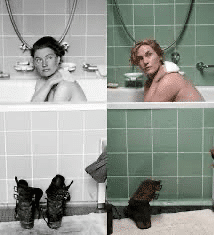 Lee Miller in the bathtub of Hitler after hitler and his wife commit suicide