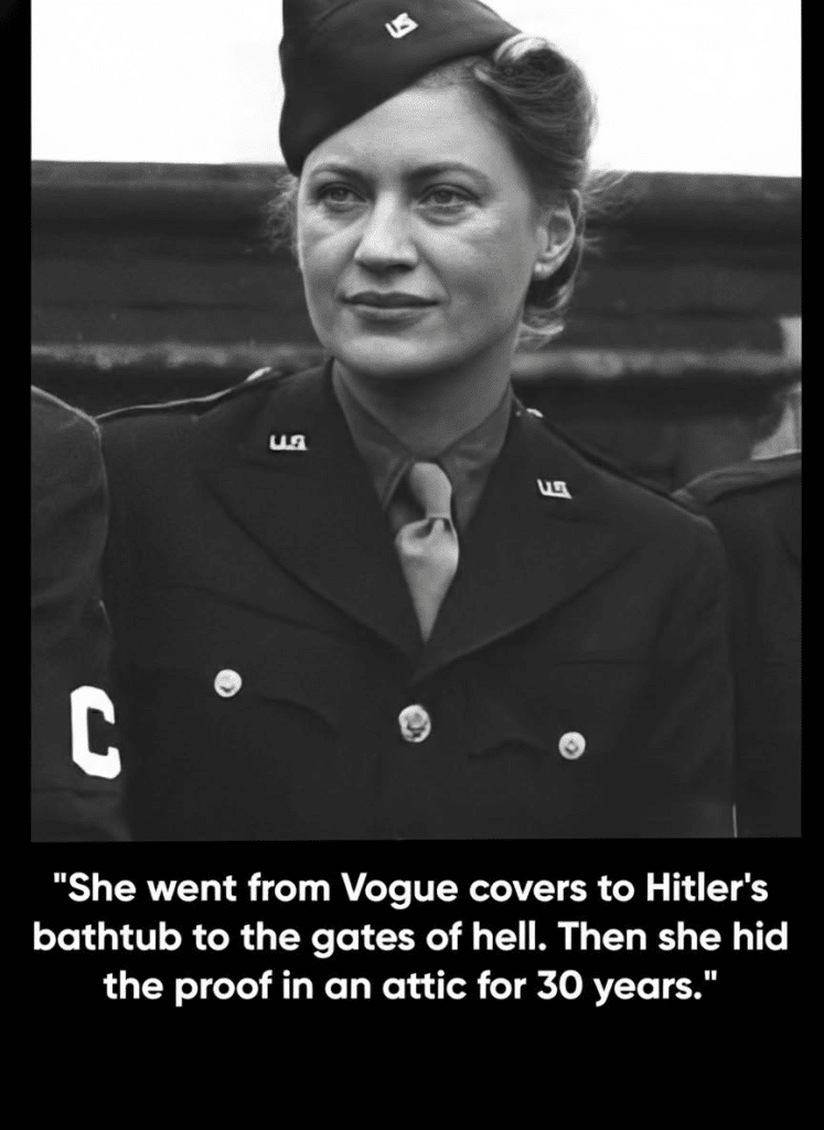 A black and white photo of Lee Miller with a paragraph about her contribution to history.