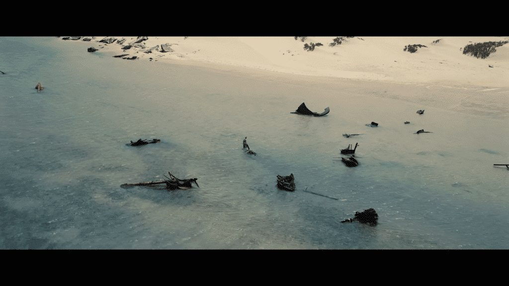 A man stranded on shore.